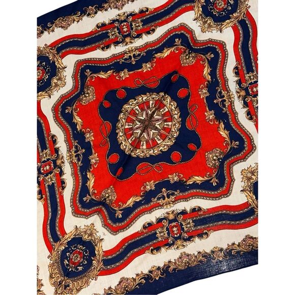 Gorgeous  Large Vintage 70s era Hand Printed Luxury Wool blend Scarf Red Blue It - Picture 2 of 7